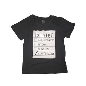 Kids' Black Graphic T-Shirt To Do List Fun Design Size 4-5 100% Cotton NWOT